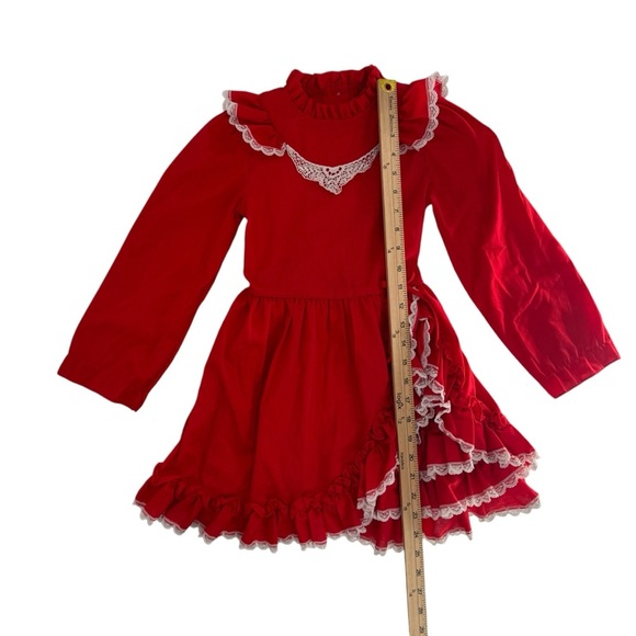 Vintage Disney Winnie the Pooh Red Long Sleeve Ruffle Lace Bow Tie Dress Size 6X - Picture 11 of 12